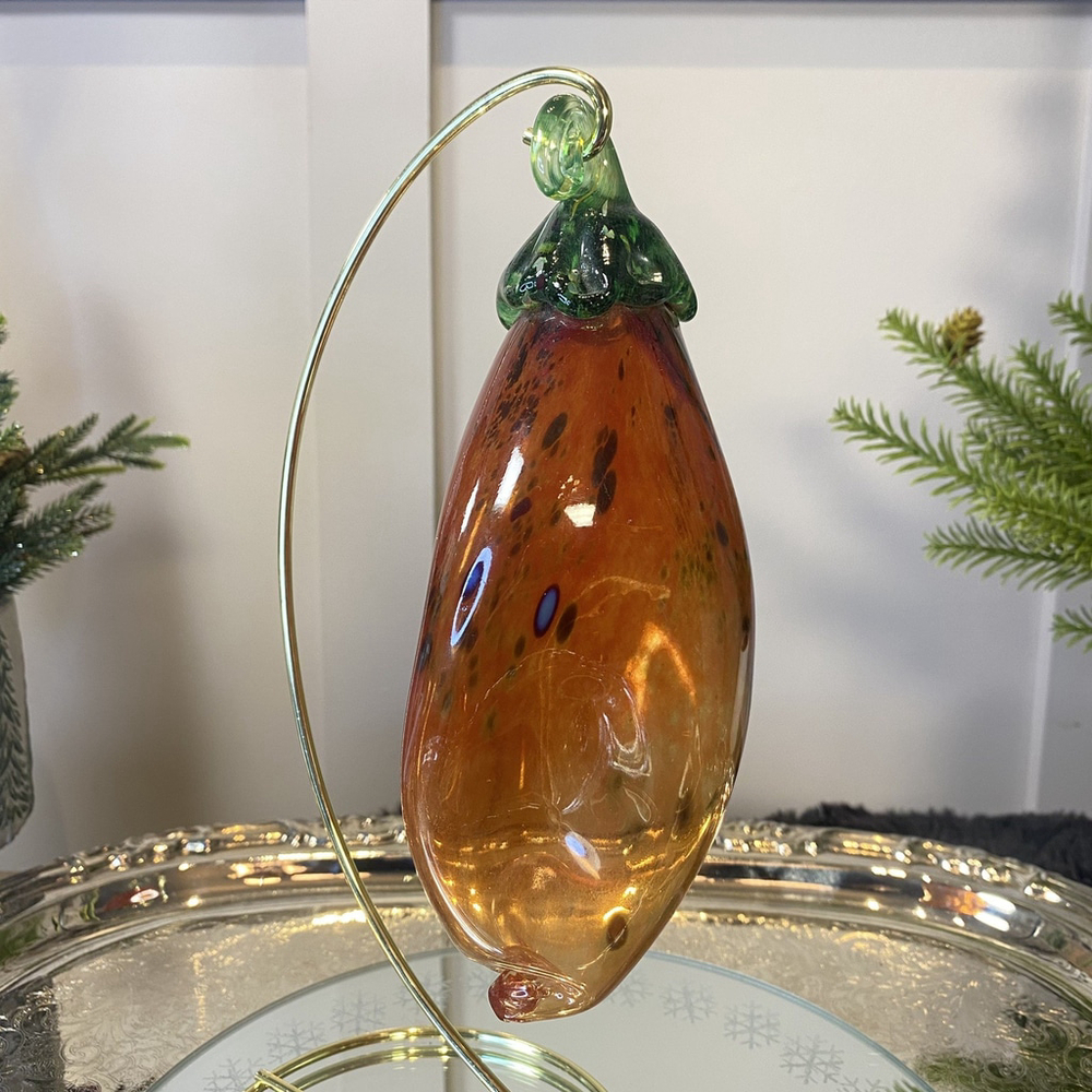 Vintage Hand Blown Art Glass Chili Jalapeño Pepper Iridescent Art Glass Studio